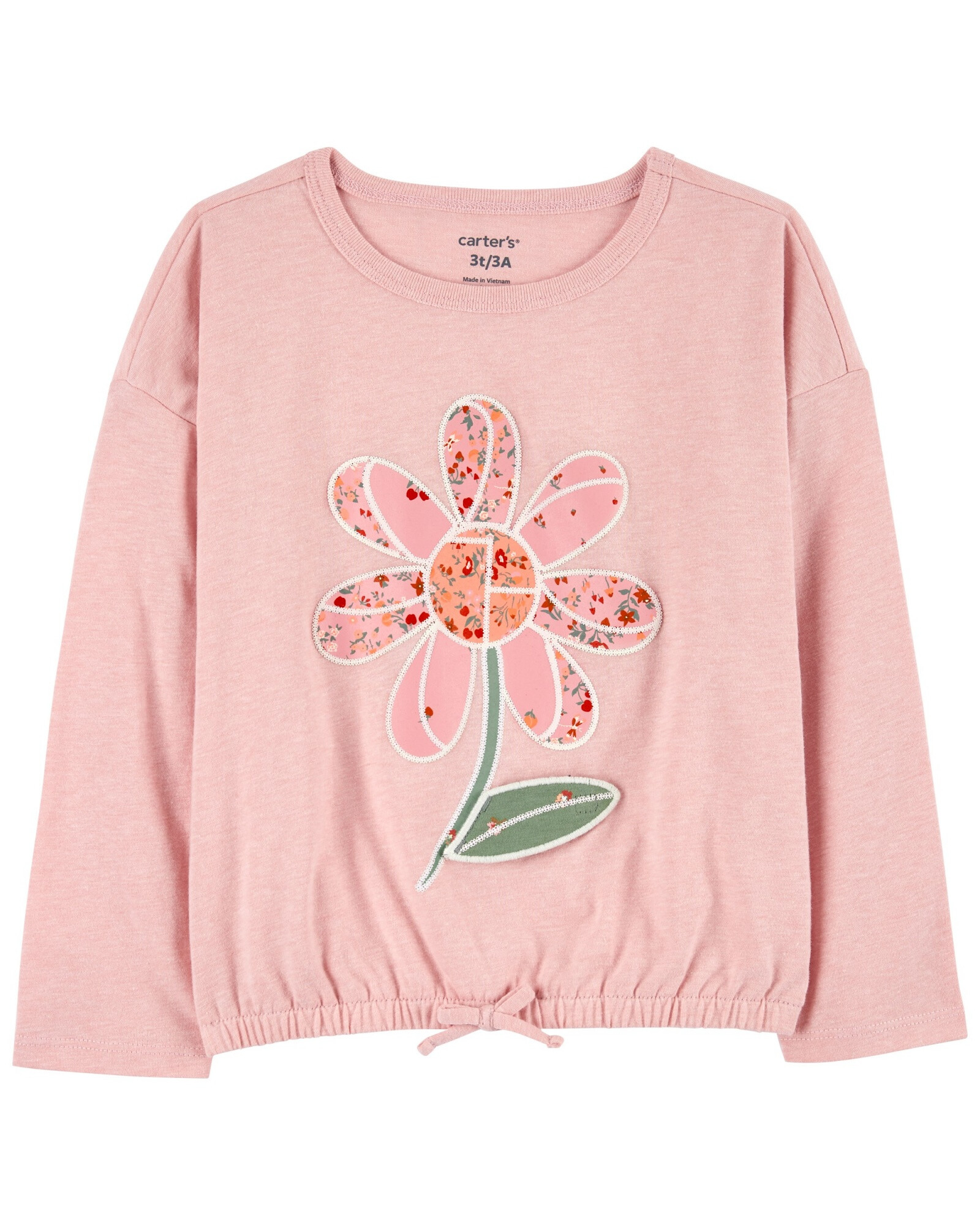 Remera de algodón con cintura elástica y estampa flor Sin color