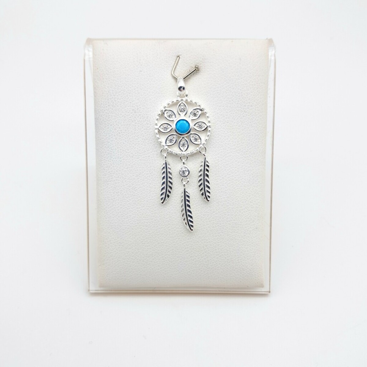 Dije de Plata 925 Atrapasueños con turquesa - Diámetro 14 mm 