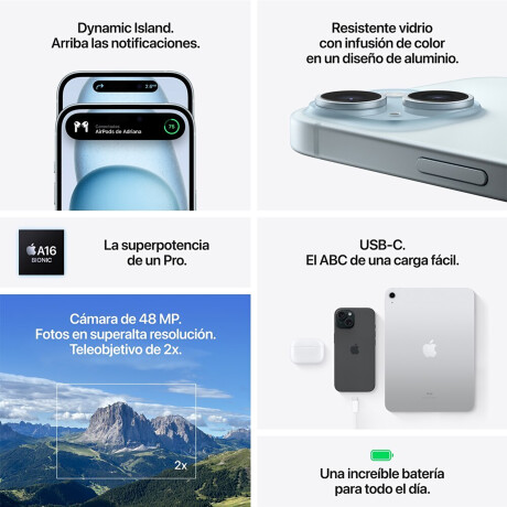 Apple - Smartphone Iphone 15 - IP68. 6,1'' Multitáctil super Retina Xdr Oled Hdr. Sim Física + Esim. 001