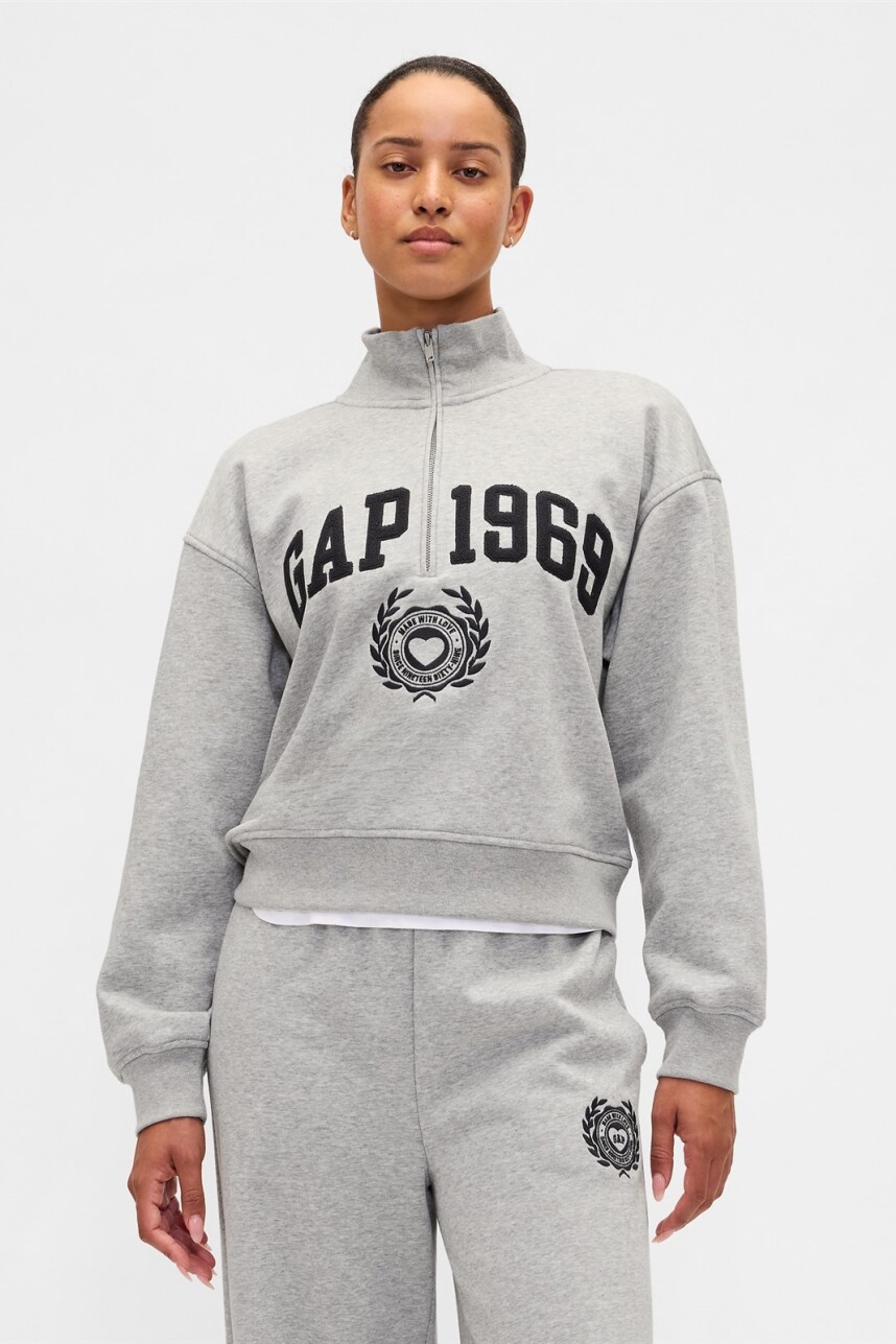 Buzo Deportivo Logo Gap Medio Cierre Mujer Heather Grey