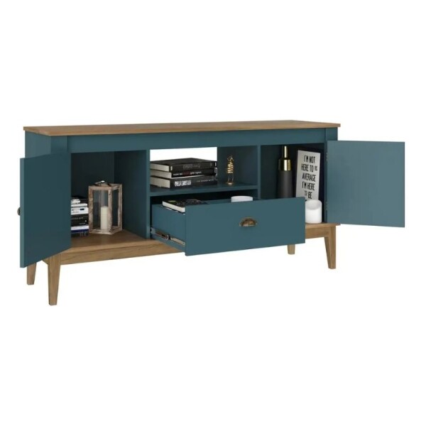 RACK PARA TV LINEA COLONIAL - MIEL/AZUL PETROLEO RACK PARA TV LINEA COLONIAL - MIEL/AZUL PETROLEO