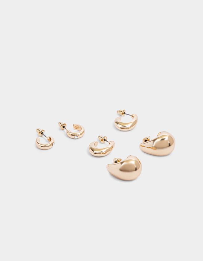 Aros Argollas Set Gota Set De Argollas Gota Chunky - Dorado