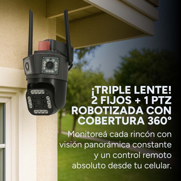 Cámara Triple Wifi Seguridad Exterior Nocturna 360 Exterior Color NEGRO