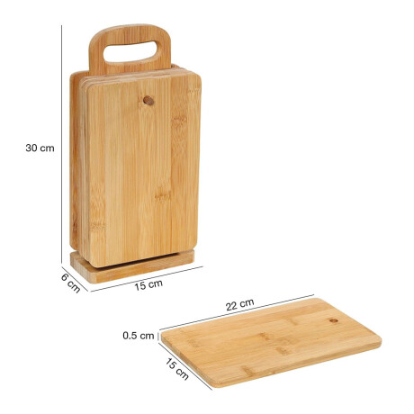 Set X6 Tablas en Madera p/Picar Cortar con Soporte de Cocina Natural
