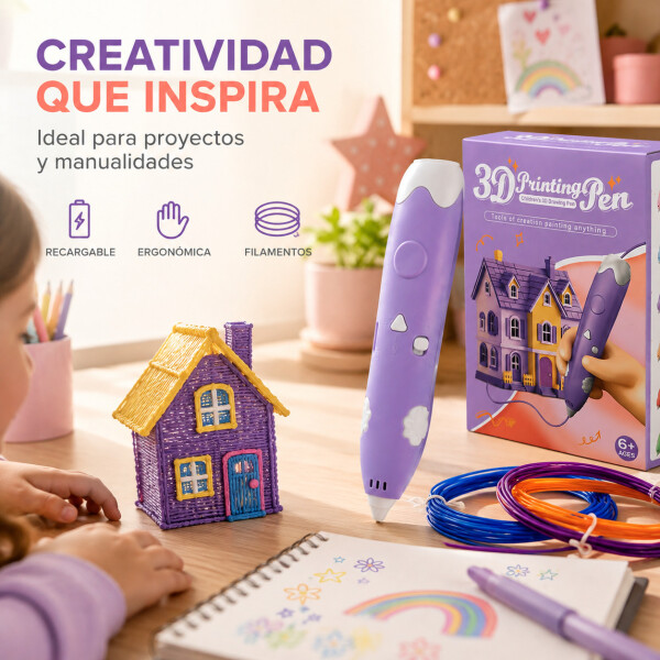 Lapicera 3D Infantil Recargable con Filamentos Violeta 1