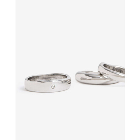 Set De Anillos Metal Plateado Rodio
