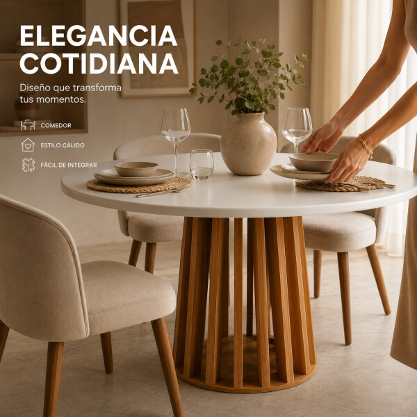 Mesa Comedor ComboHome Lavanda Redonda Diseño Laqueada 105Cm Color Blanco