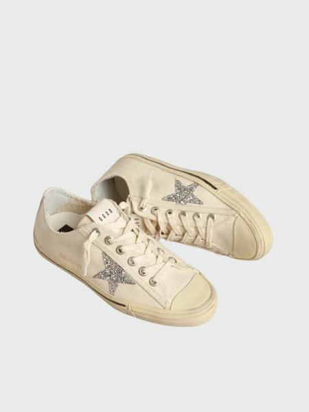 Golden Goose-Championes de cuero acordonados, V- Star Blanco