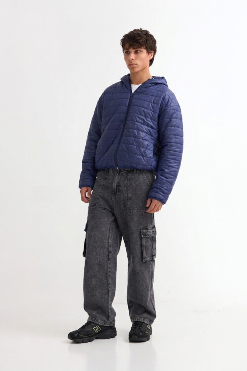 Campera puffer básica con capucha AZUL MARINO