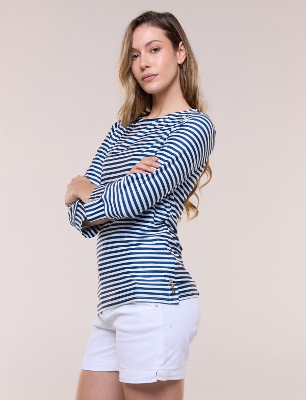 Remera De Playa Upf 50 Lineas AZUL/BLANCO