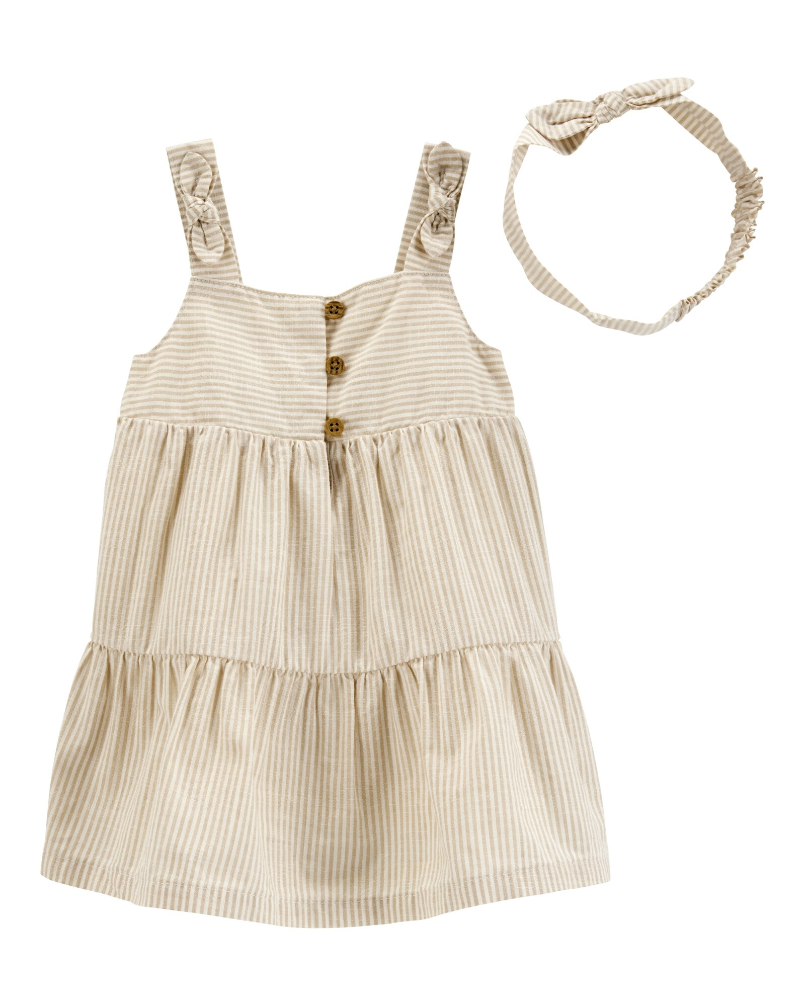 Vestido de algodón y vincha, diseño a rayas Sin color