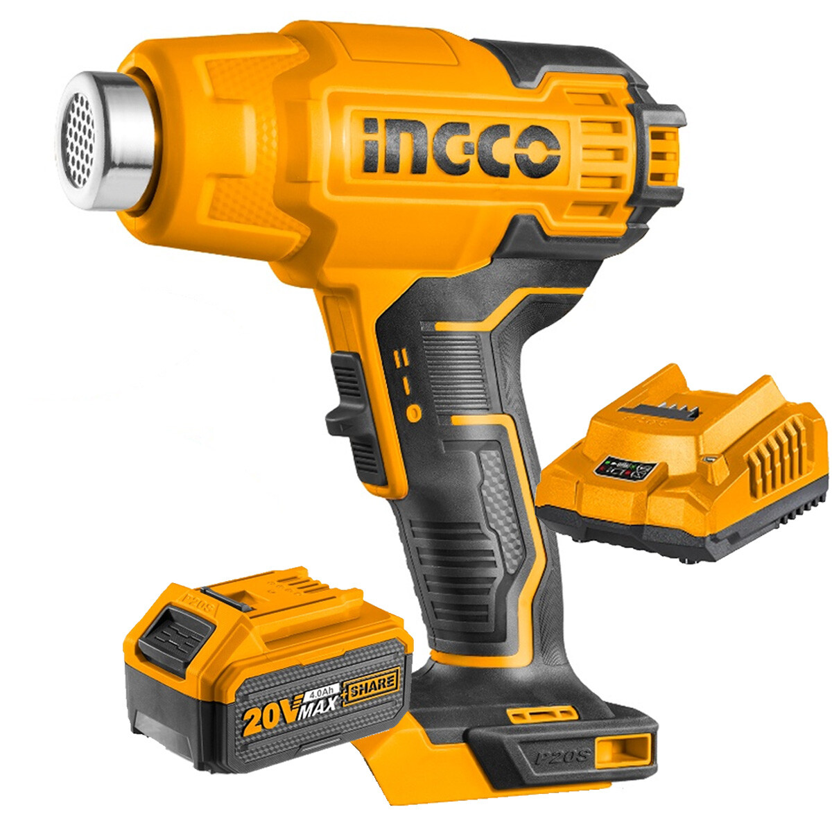 PISTOLA DE CALOR 20 V P20S 550C BATERIA 4 AH CARGADOR HGLI2002 INGCO 