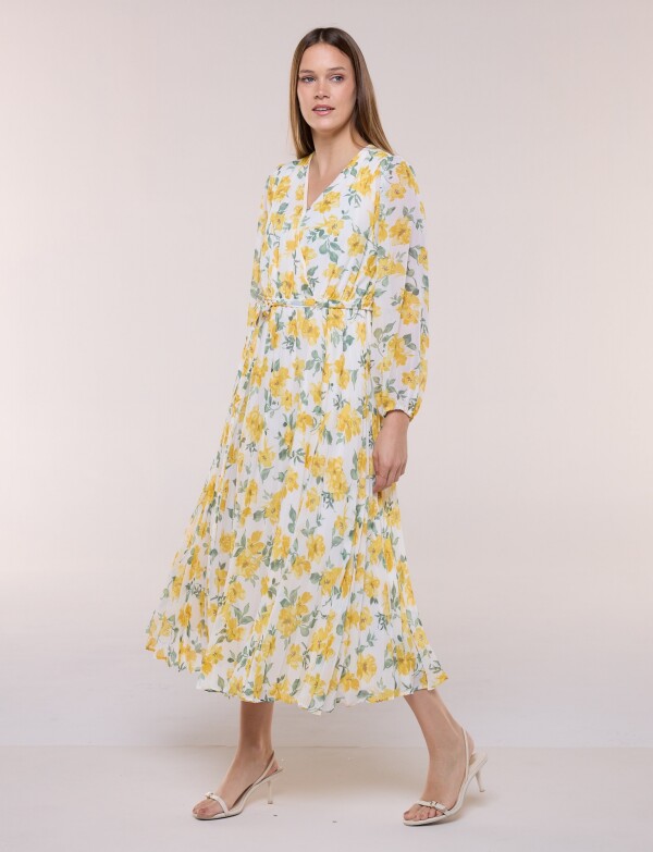 Vestido De Gasa Plisado MULTI/BLANCO