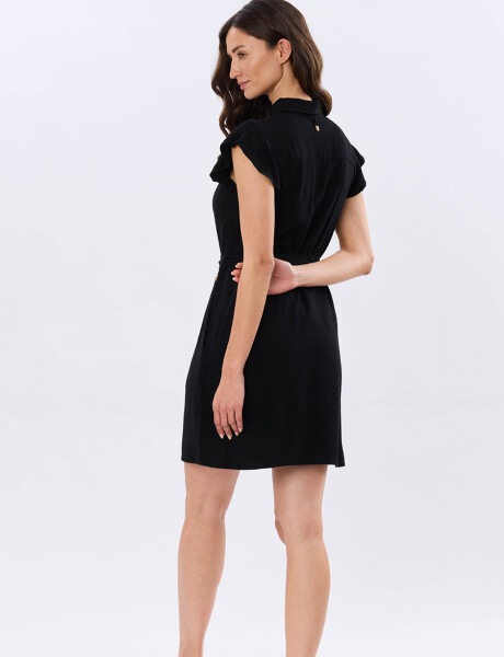 VESTIDO DE LINO CON VOLADOS Negro