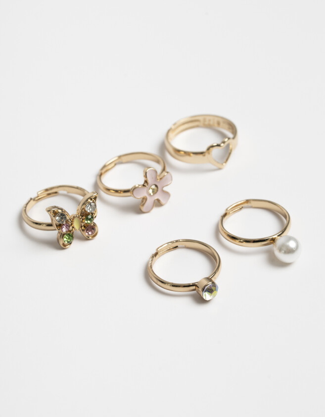 Anillos Infantiles Con corazón Set De Anillos Infantiles - Dorado