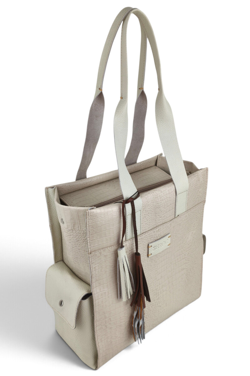 Bolso Tote de Cuero Vacuno y Pelo Natural Croco beige