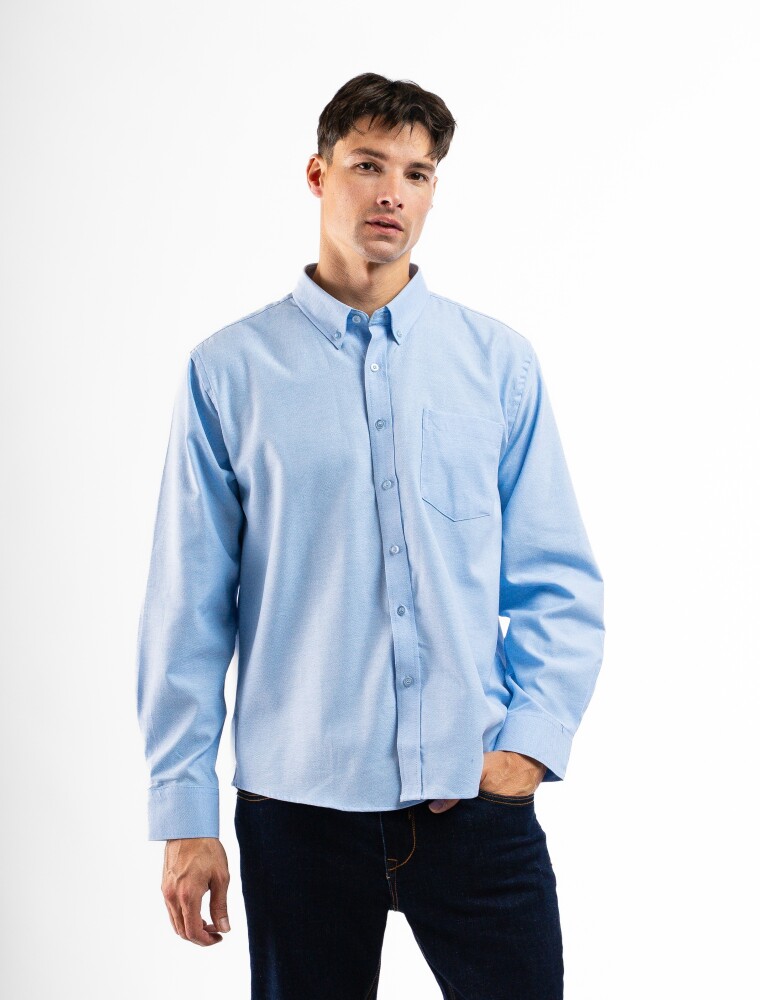 Camisa Manga Larga Oxford Celeste