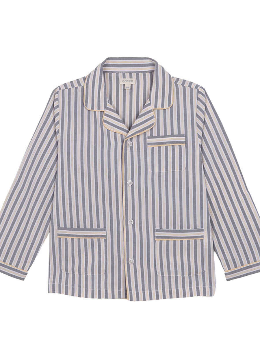 Pijama De Rayas Con Contraste Blanco Roto