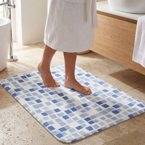 Alfombra Baño con Memoria Home Class 40x60 002 CUADROS AZUL