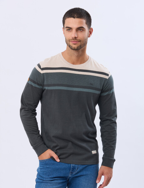 REMERA RAYADA DE ALGODÓN BEIGE