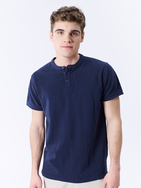 Remera Manga Corta PiquÃ© Cuello Mao Azul Marino