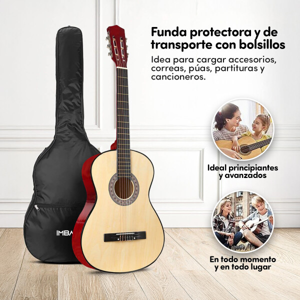 Guitarra Criolla Clasica Tamaño 4/4 39 Para diestros Con Estuche Funda Y Puas Imback Color Natural Guitarra Criolla Clasica Tamaño 4/4 39 Para diestros Con Estuche Funda Y Puas Imback Color Natural