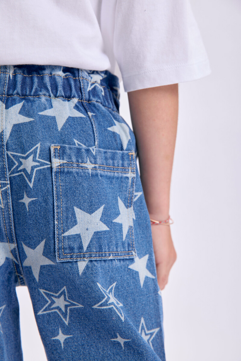 Pantalón jean paper bag Estampado Estrellas Azul Medio