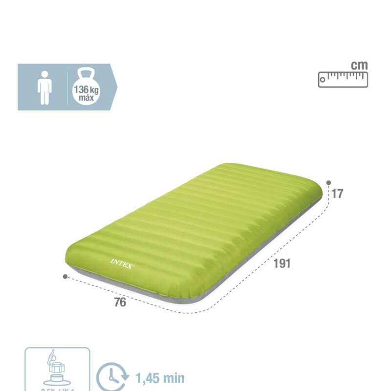 INTEX COLCHÓN TRUEAIR TPU INDIVIDUAL PARA CAMPING + INFLADOR Intex Colchón Trueair Tpu Individual Para Camping + Inflador