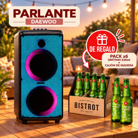 Promo Parlante marca DAEWOO + cerveza smith44 330ml x6 + cajon de madera para botella de regalo Promo Parlante marca DAEWOO + cerveza smith44 330ml x6 + cajon de madera para botella de regalo