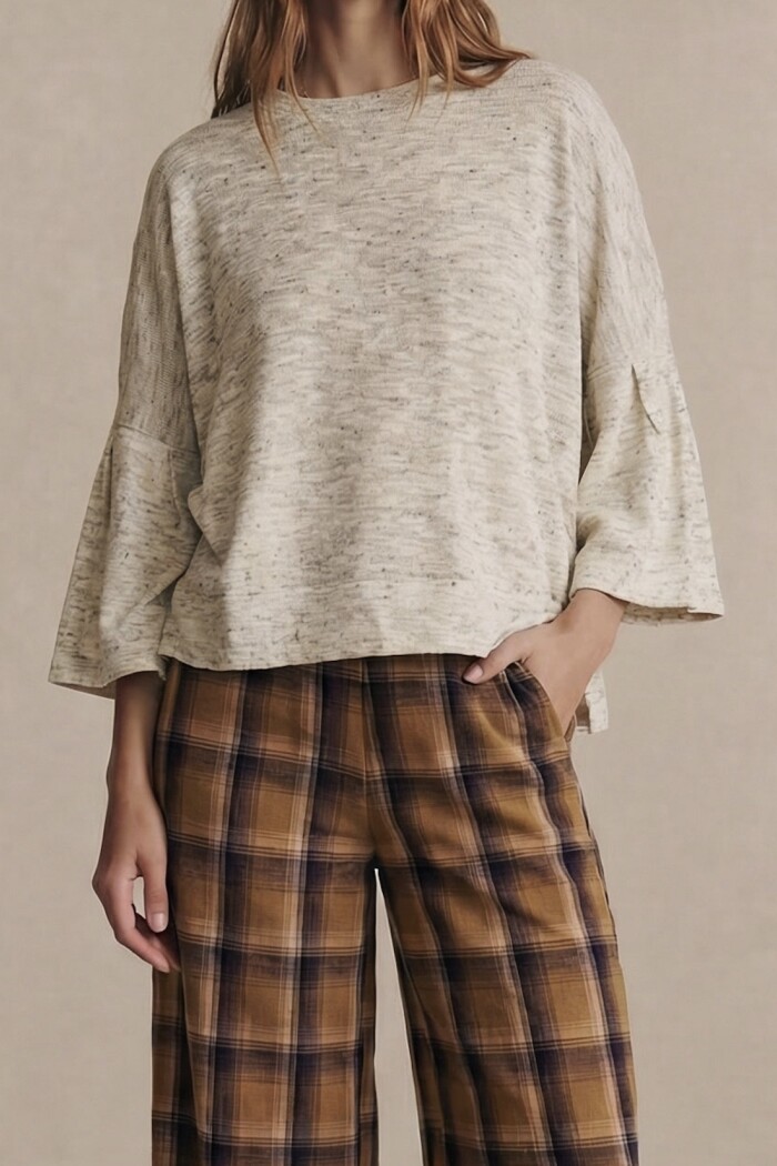 Sweater Manga Volado Gris Melange