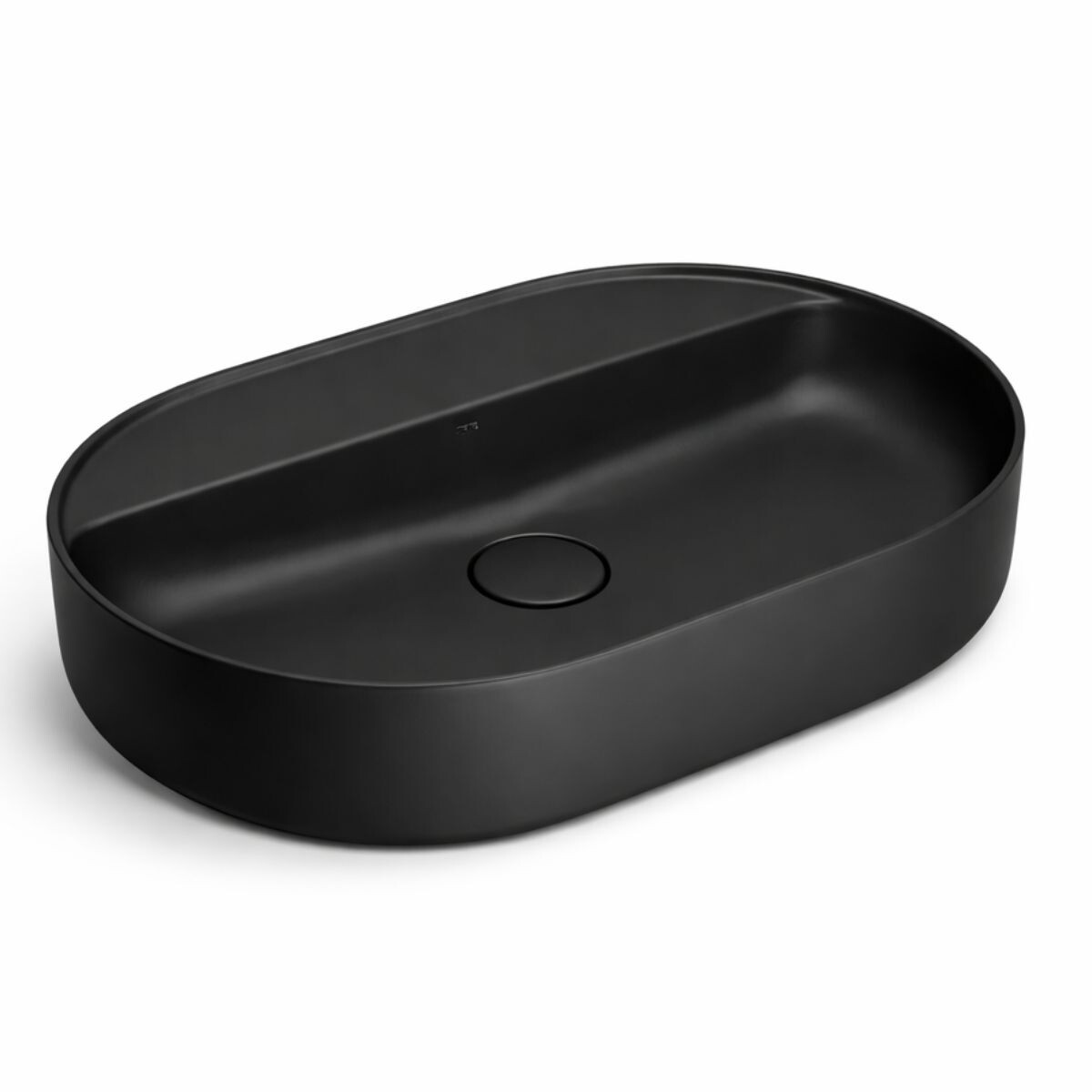 Bacha De Apoyo Oval 60x40 Cm C/mesa Negro Mate Deca 