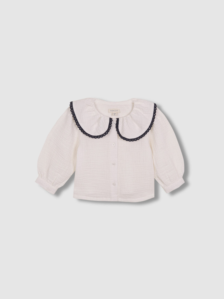 Blusa Cuello Grande Con Vivos En Contraste Blanco