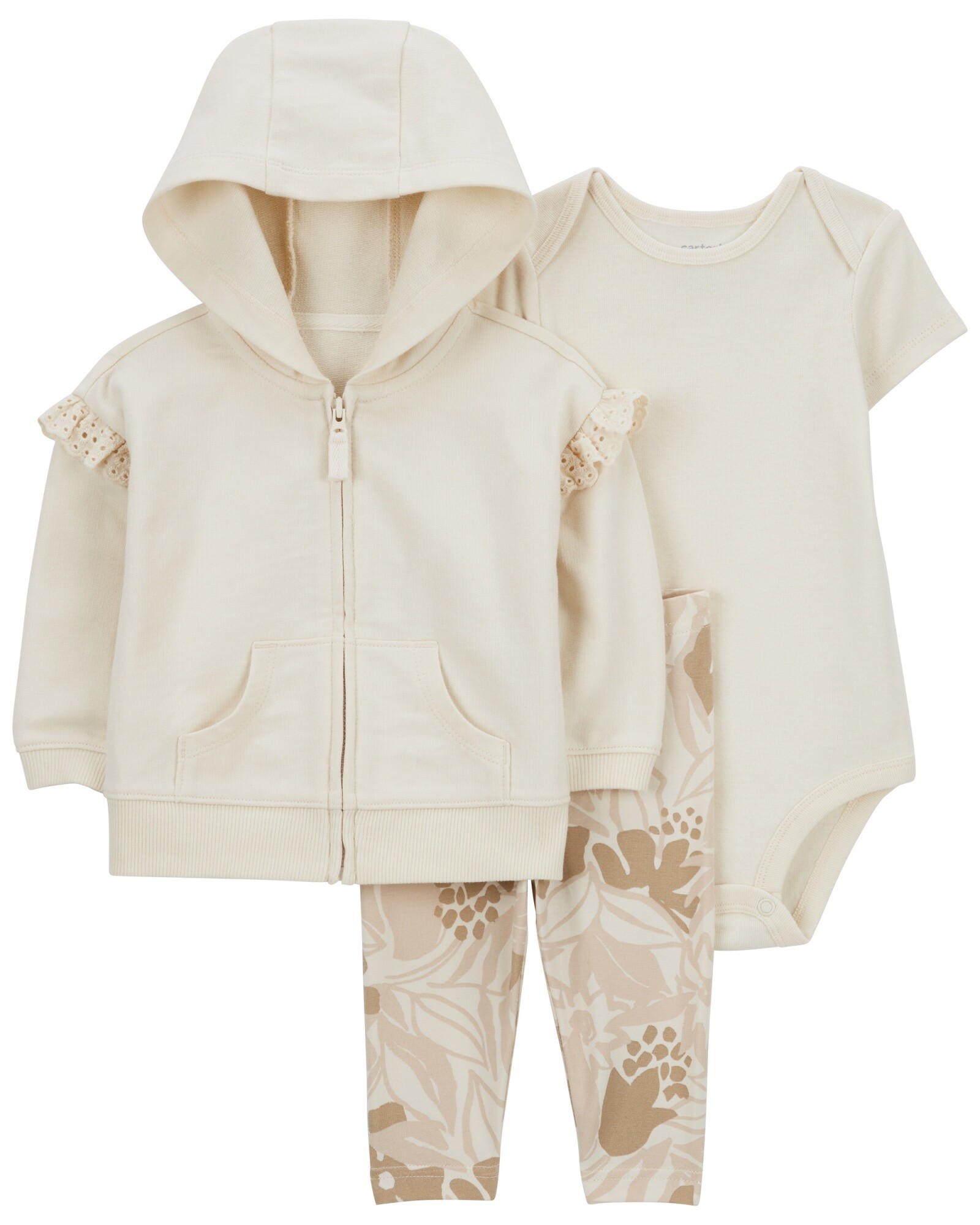 Set tres piezas de algodón, campera, calza y body crema Sin color