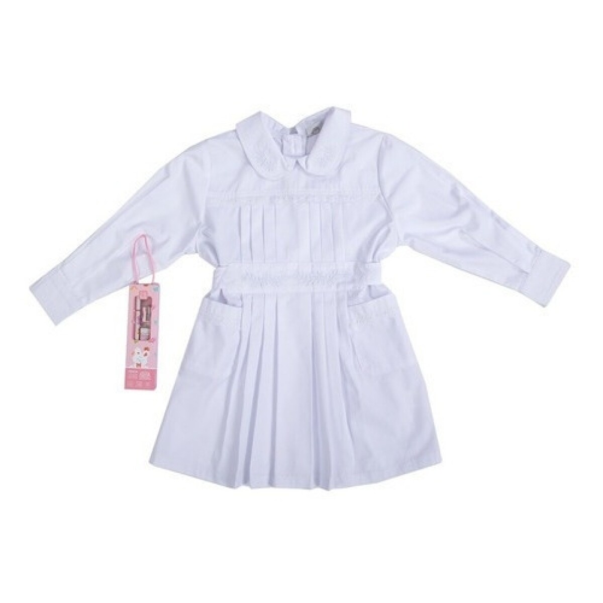 Túnica escolar tableada para niña + útiles escolares excelente calidad - Blanco 