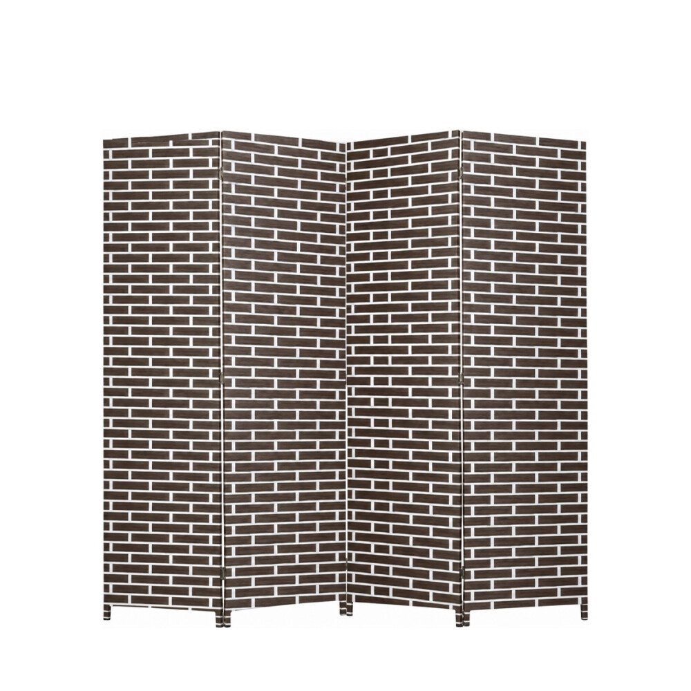 Biombo Boho Nhome 4 Paneles Madera Ratán Clásico Marrón con blanco