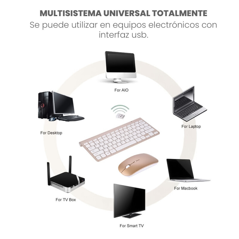 Combo de Teclado y Mouse Inalámbrico Slim Dorado