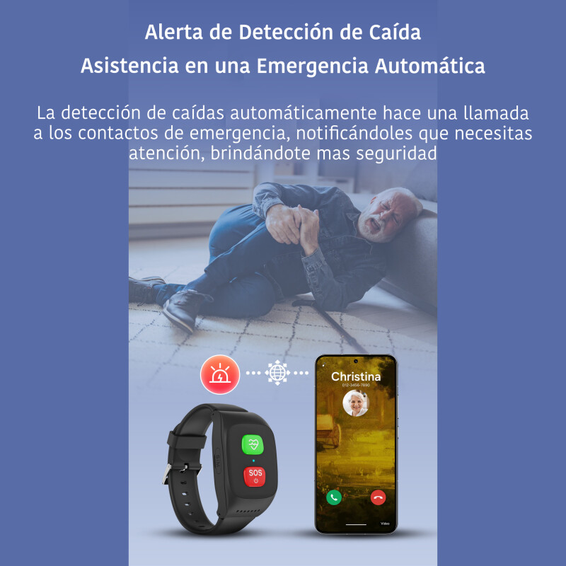 Pulsera Boton SOS Control Caídas Llamadas 4G Sin Color