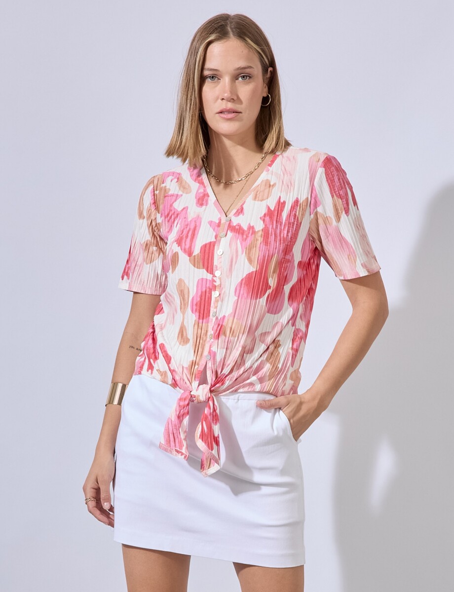 Blusa Plisada Print - Multi/rosa 