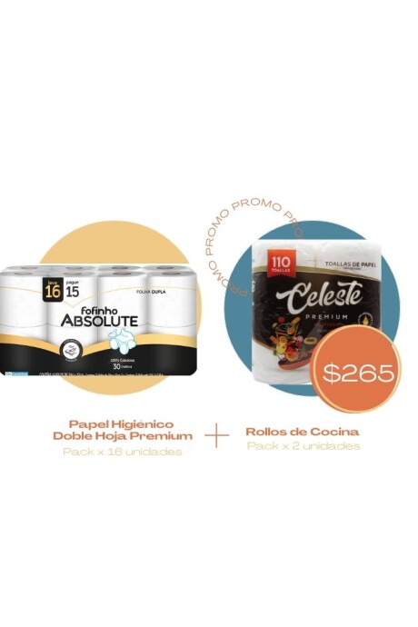 Papel Higiénico Fofinho Doble Hoja Premium + Pack de 2 Rollos de Cocina Doble Hoja ¡OFERTA! x 16 rollos