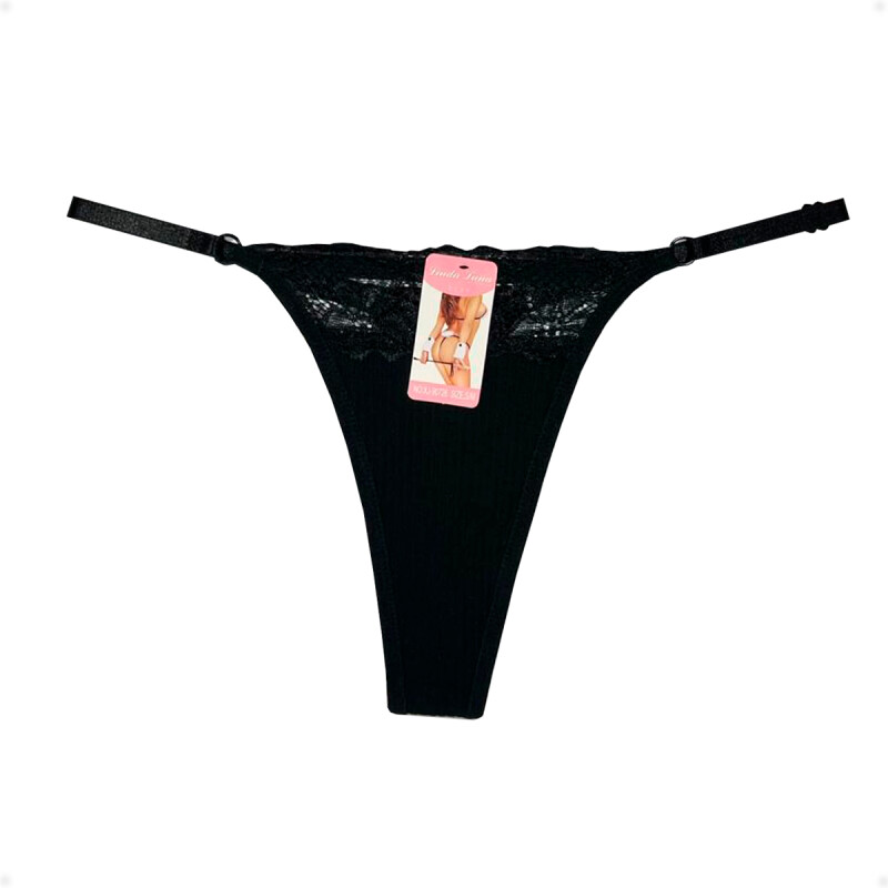 Tanga Colaless Ajustable De Encaje Negro