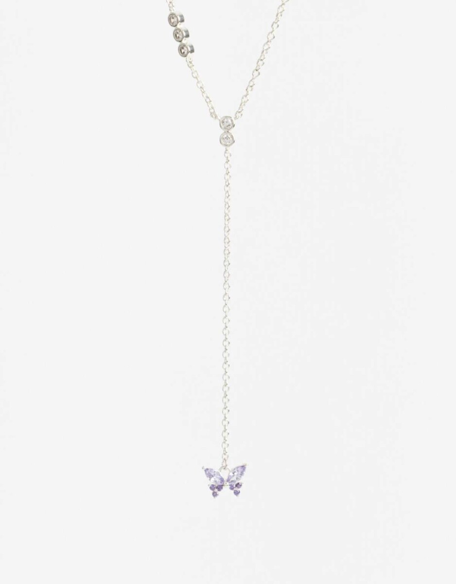 Collar Largo Con Dije Mariposa Cubic - Plateado 