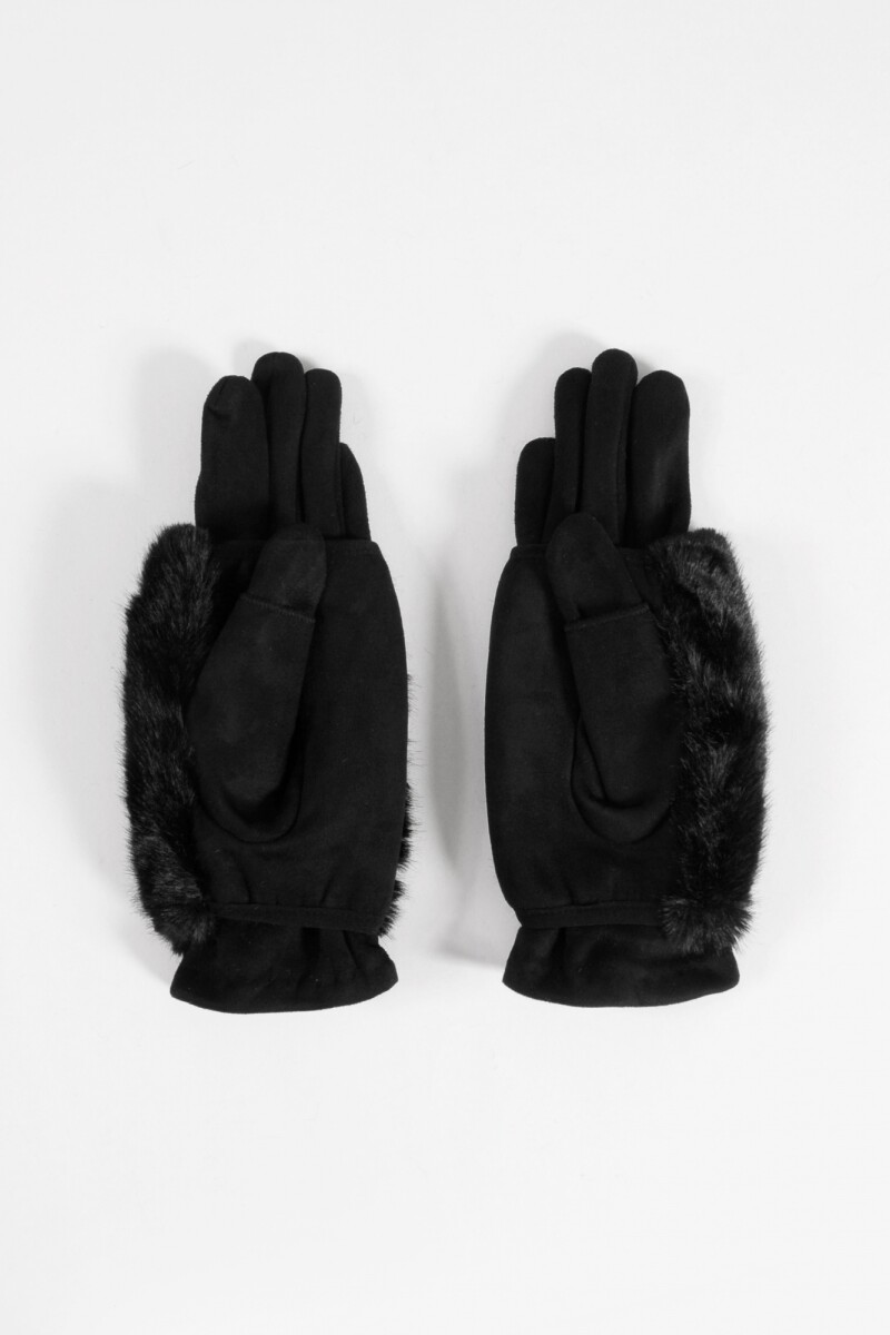 Guantes de suede con miton de pelo removible negro