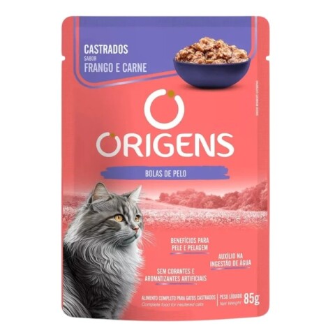 SALSA ORIGENS PARA GATOS CASTRADOS 85 GR. BOLA DE PELO POLLO Y CARNE