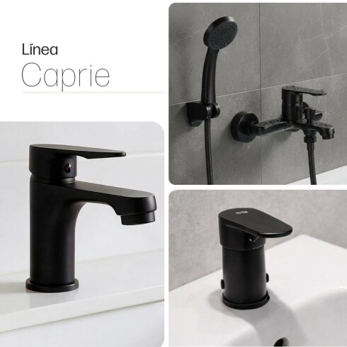 JUEGO DE GRIFERIA MONOCOMANDO NEGRO MATE CAPRIE NEGRO