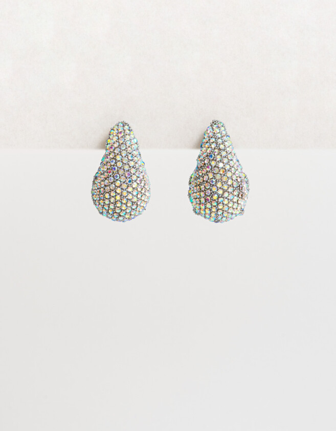 Aros Colgantes Cortos Con strass Aros Gota Con Strass - Plateado