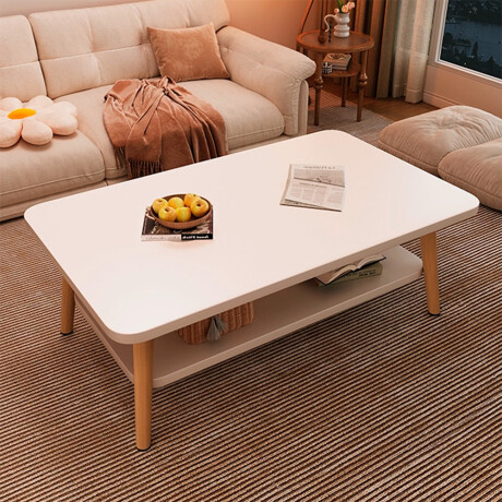Mesa De Centro Ratona Con Estante 80Cm Mdf 80X50X42Cm Ub BLANCO
