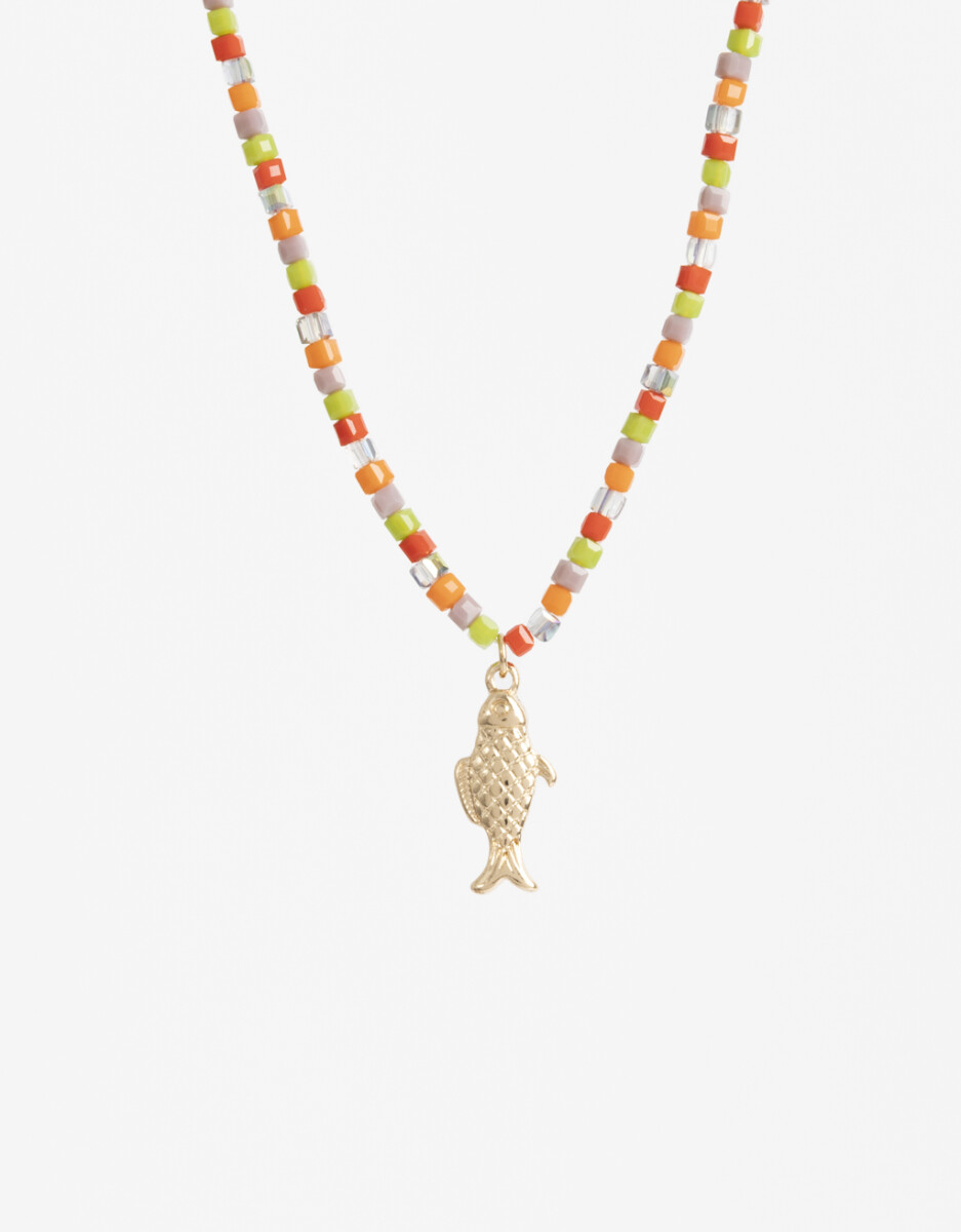 Collar Corto Beads Y Dije Pez 