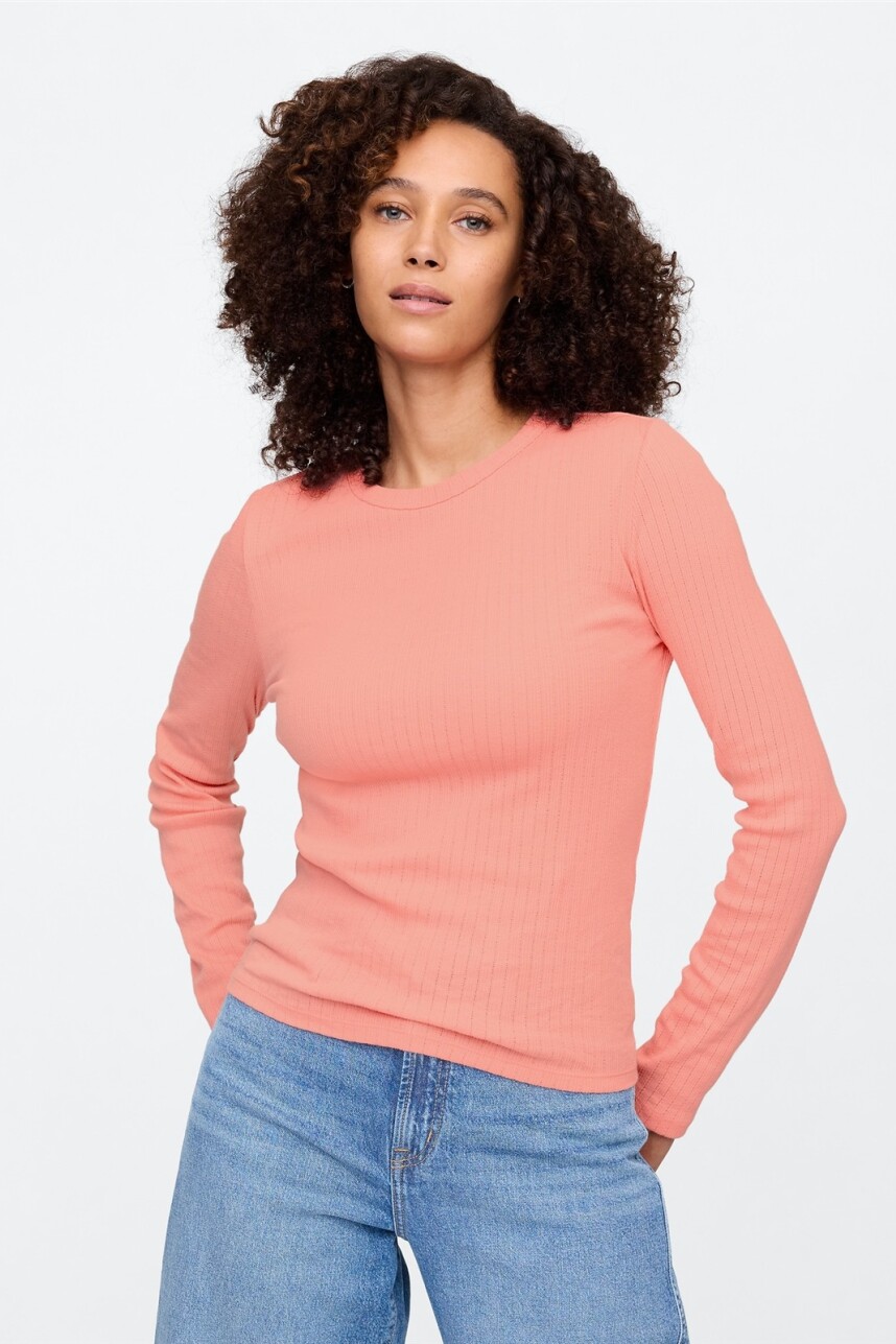 Remera Rib Pointelle Mujer Tea Rose