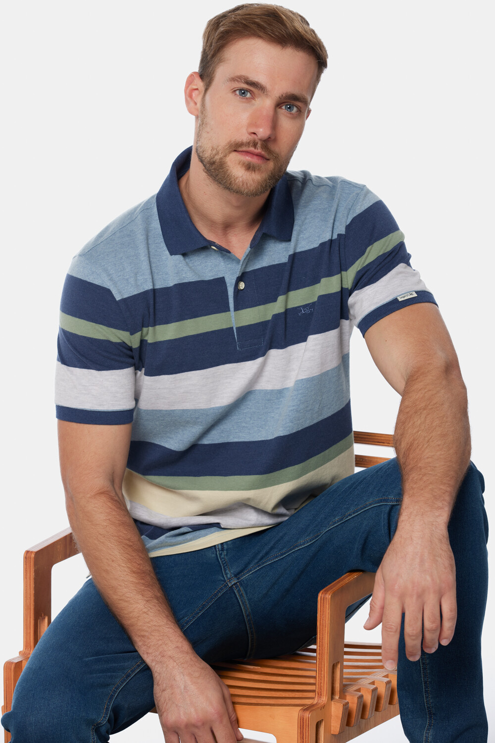 REMERA POLO JERSEY RAYADA Celeste