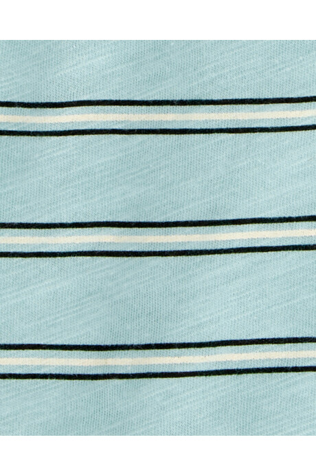 Remera henley de algodón, manga corta, diseño a rayas Sin color